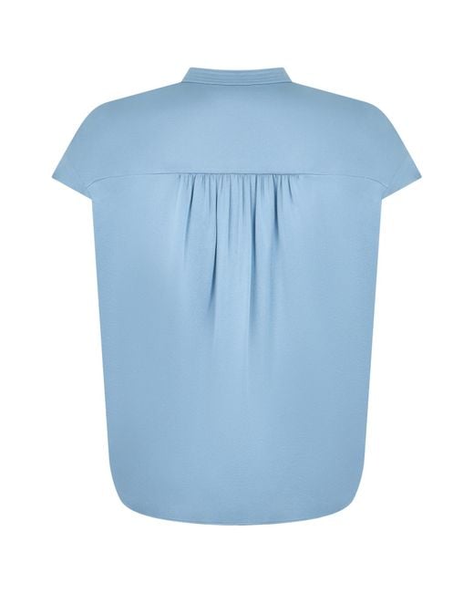 Vince Blue Cap-Sleeve Gathered Blouse