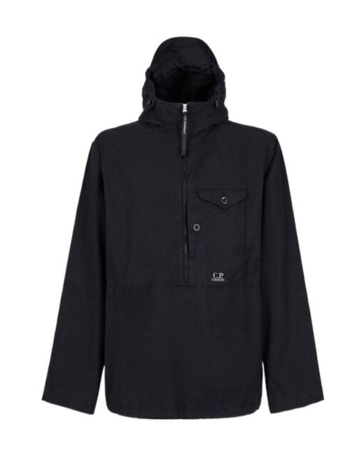 C P Company Blue Embroidered-Logo Utility Windbreaker for men