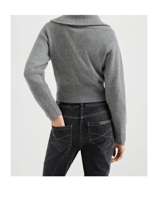 Brunello Cucinelli Gray Cashmere And Alpaca Blend English Ribbed Cardigan