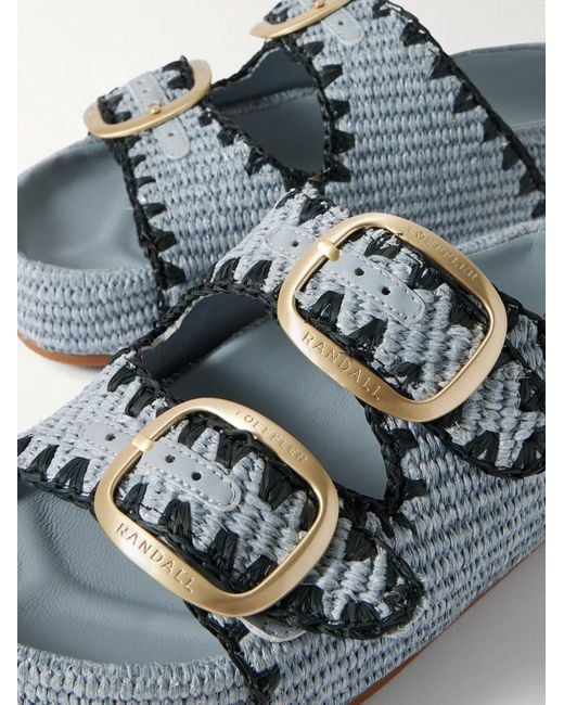 Loeffler Randall Blue Embroidered Raffia Platform Slides