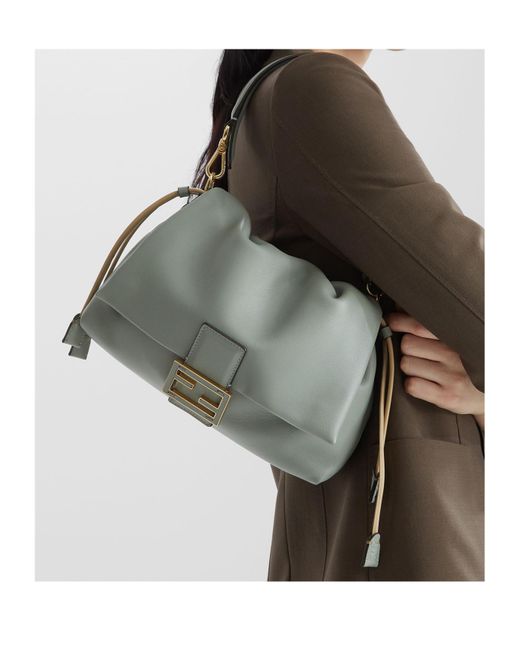 Fendi Gray Mamma Baguette Medium Shoulder Bag