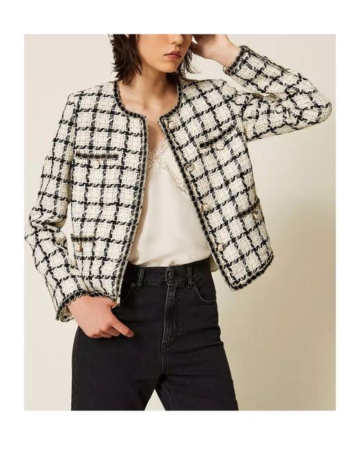 Twinset Multicolor Checked Boucle Jacket