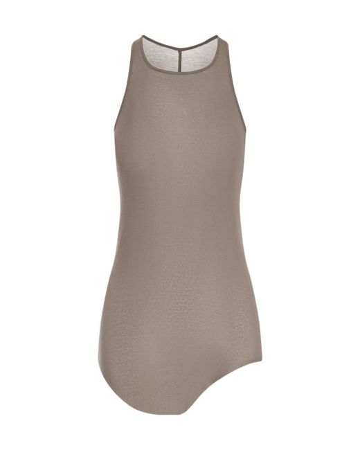 Rick Owens Brown Cotton Top With Asymmetric Hem