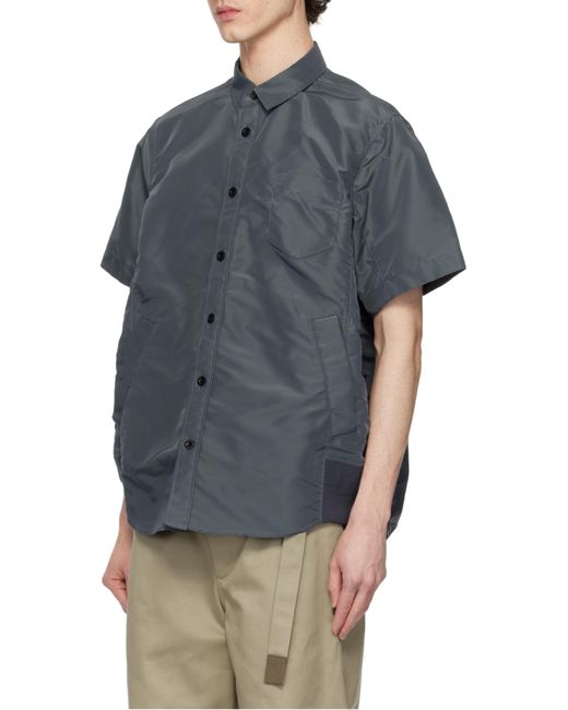 Sacai Gray Collared Short-Sleeve Shirt for men