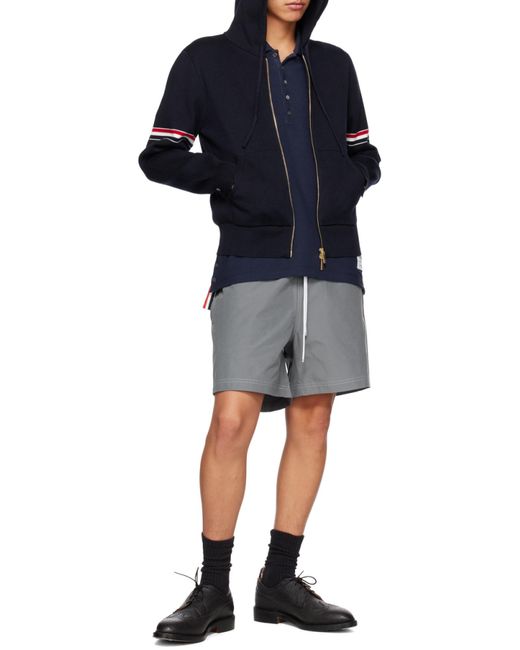 Thom Browne Blue Zip-Up Drawstring Hoodie for men