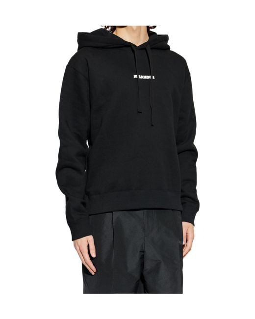 Jil Sander Black Logo Printed Drawstring Hoodie for men