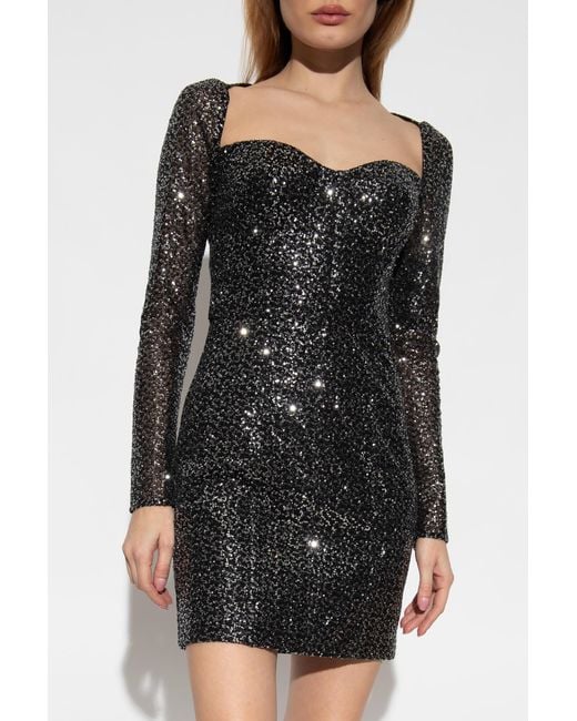 Dolce & Gabbana Black Sequinned Sweatheart Neck Mini Dress