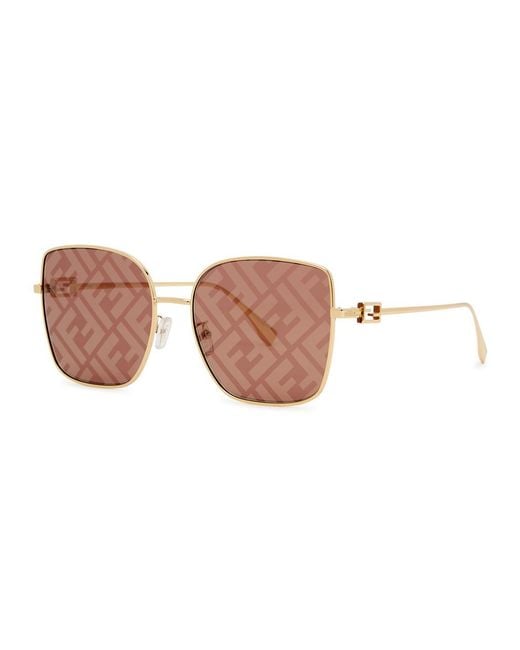 Fendi Pink Ff-Print Square-Frame Sunglasses