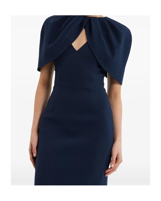 Rebecca Vallance Blue Petal-Sleeve Draped Midi Dress