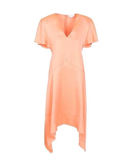 Stella McCartney Women's Pink V-Neck Asymmetric Satin Midi Dress