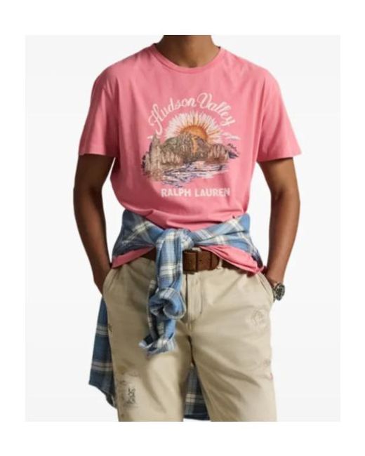 Polo Ralph Lauren Pink Graphic Printed Crewneck T-Shirt for men