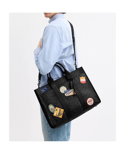 COACH Black Patch Detailed Wesley Tote Bag for men