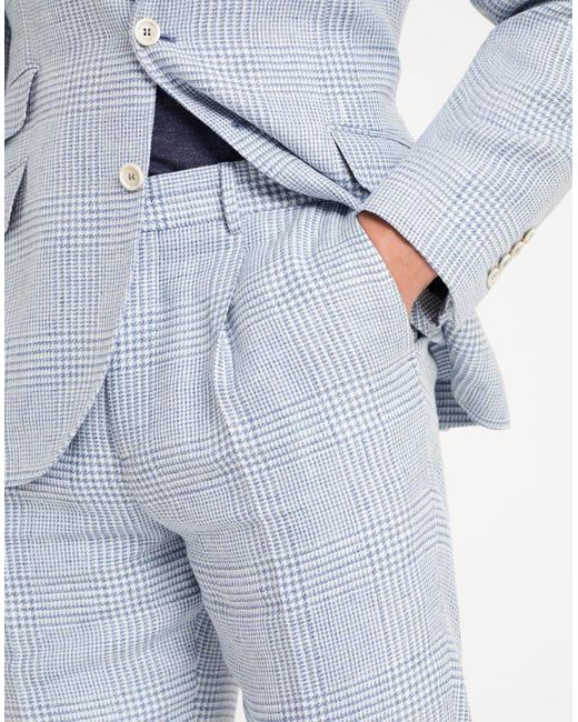 Brunello Cucinelli Blue Plaid-Check Slim-Leg Chinos for men