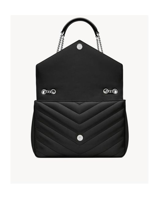 Saint Laurent Black Loulou Foldover Top Large Shoulder Bag