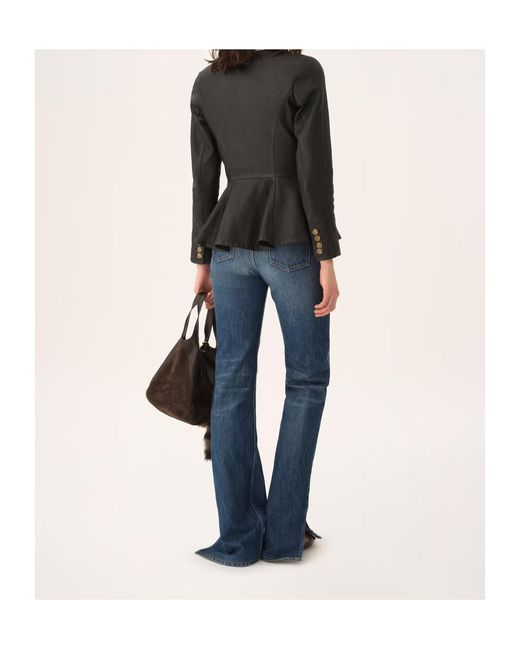 Chloé Black Button-Front Peplum Leather Jacket