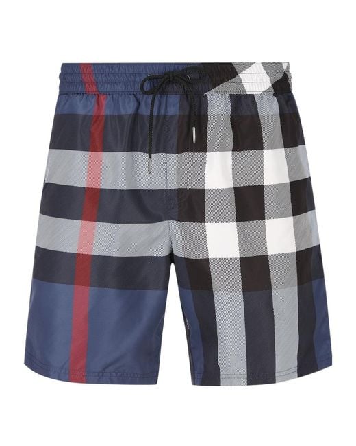Burberry Blue Checked Drawstring Swim Shorts for men