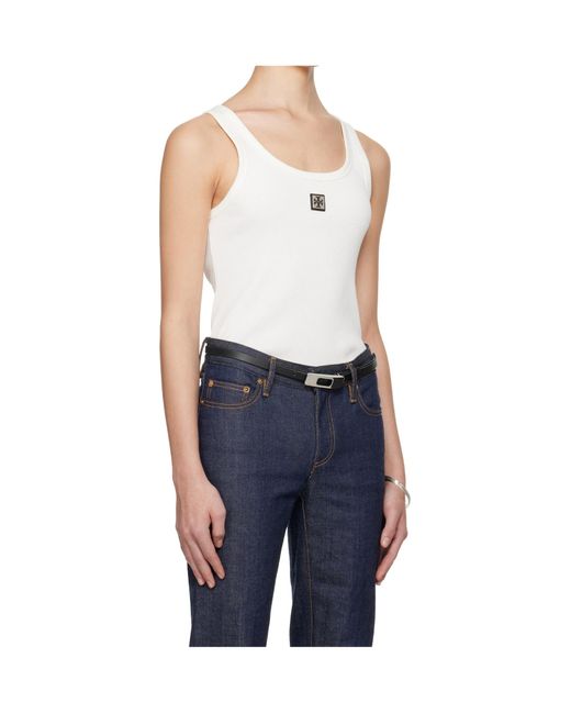 Tory Burch Blue Metal Logo Cotton Scoop Tank Top