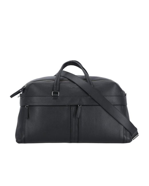 Orciani Black Micron Grained Leather Travel Bag for men