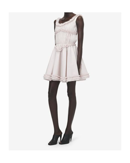 McQueen Multicolor Pleated Ruffle Pinstripe Mini Dress