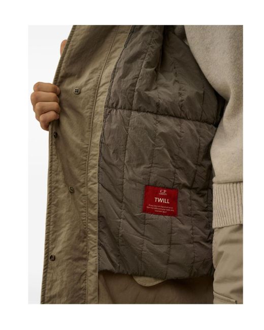 C P Company Green Quilted-Lined Buttoned Coat for men