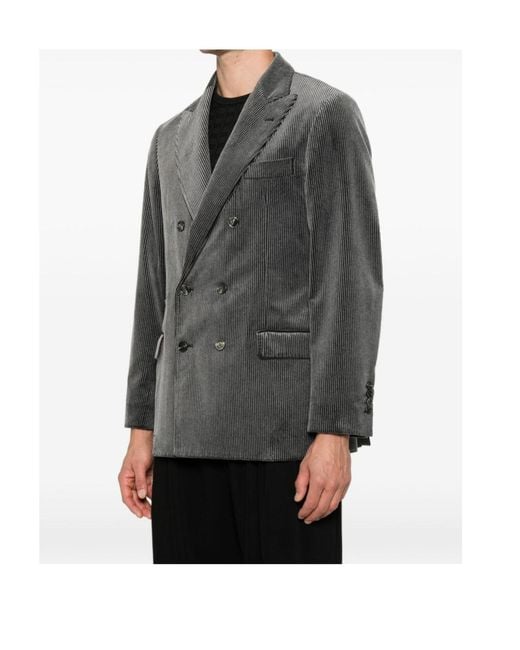 Brunello Cucinelli Gray Double-Breasted Corduroy Blazer for men
