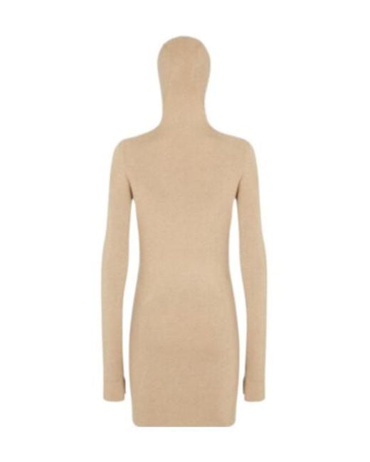 Fendi Natural Long Sleeved Hooded Ribbed Dress