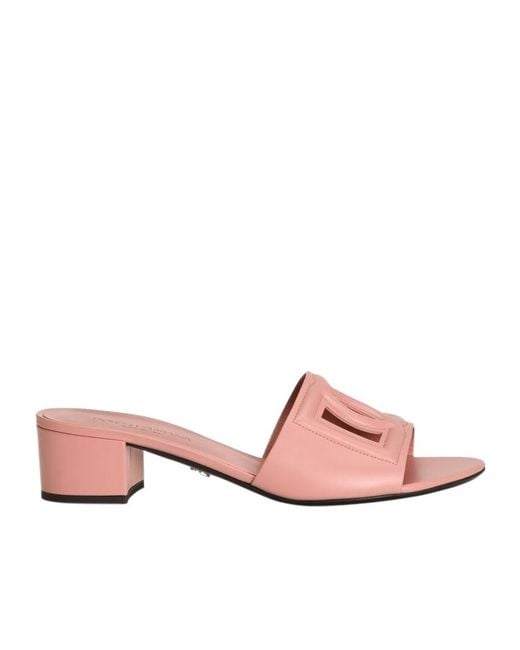 Dolce & Gabbana Pink Dg Logo Leather Mule
