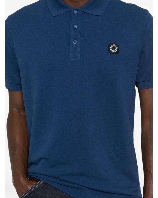 KENZO Blue Logo Embroidered Short-Sleeve Polo Shirt for men
