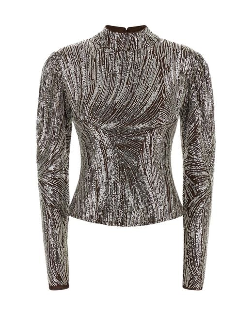 Rabanne Gray Sequin Wave Long Sleeve Top