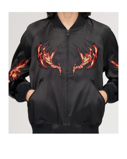Y-3 Black Embroidered Graphic Satin Souvenir Jacket for men