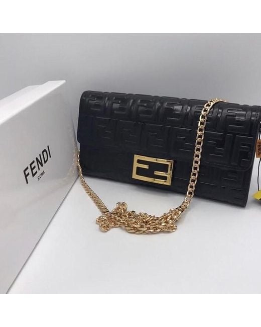 Fendi Black Ff Motif Baguette Continental Chain-Linked Wallet