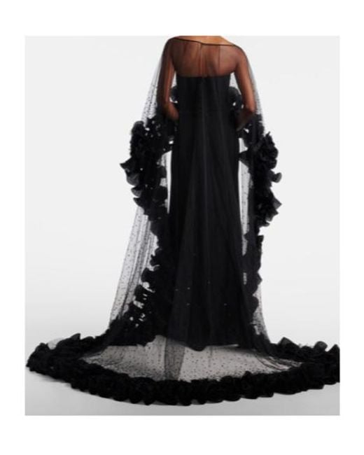 Jenny Packham Black Ruffled Caped Gown
