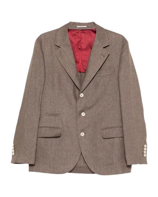 Brunello Cucinelli Brown Single-Breasted Tailored Blazer for men