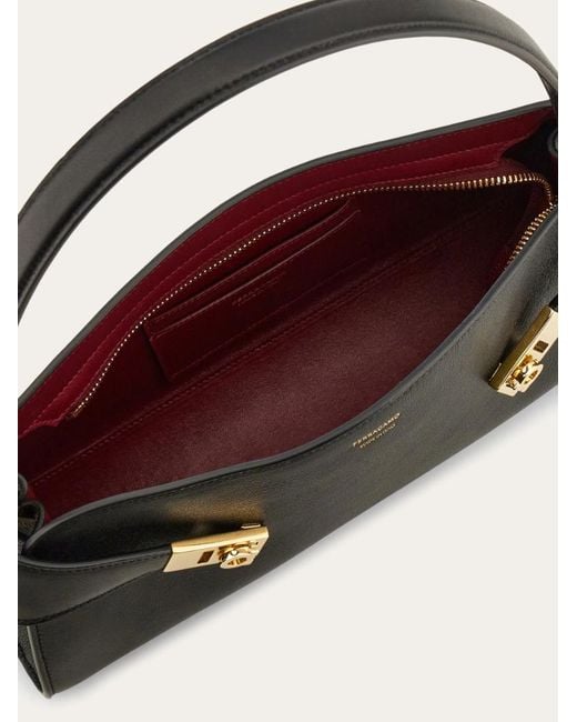 Ferragamo Black Hug Embossed Leather Tote Bag