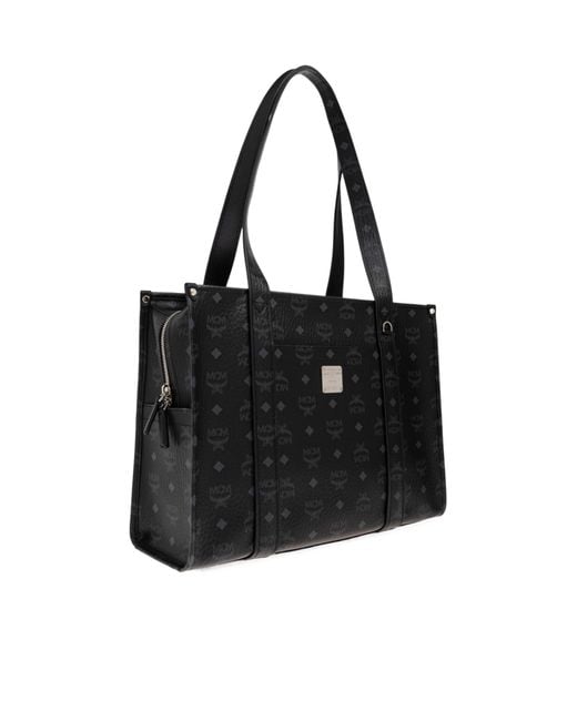 MCM Black Aren Monogram Large Tote Bag