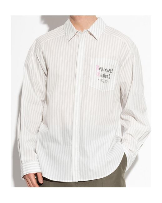 Represent White Striped Logo-Print Shirt for men