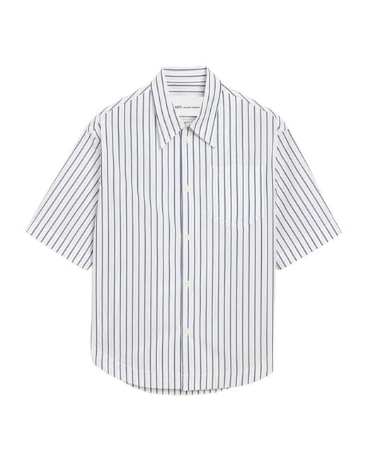 AMI White Striped Short Sleeved Shirt for men