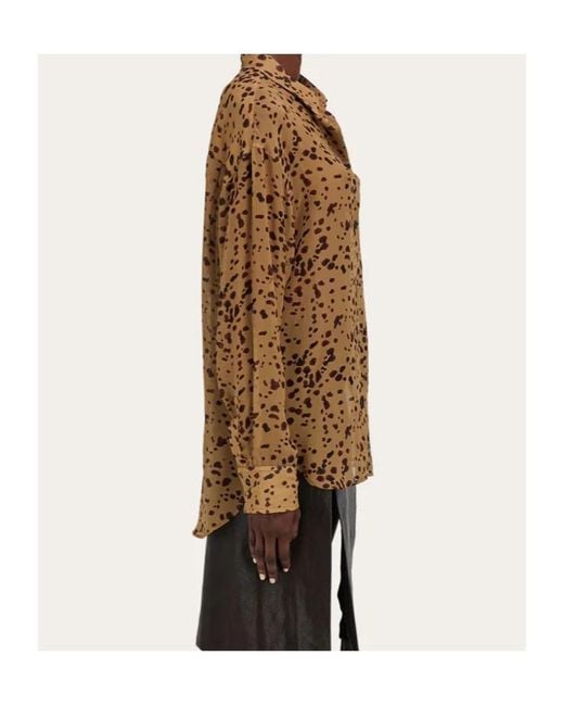 Ferragamo Brown Georgette Shirt With Orchid Print