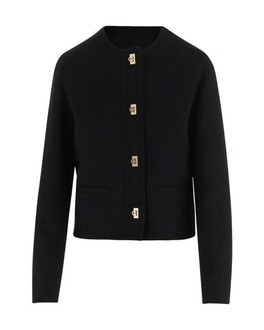 Ferragamo Black Gancini-Button Round-Neck Jacket