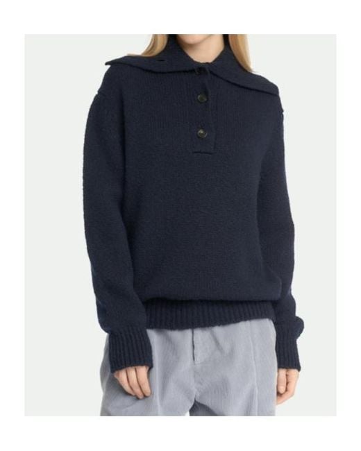 Malo Blue Button-Placket Spread-Collar Sweater