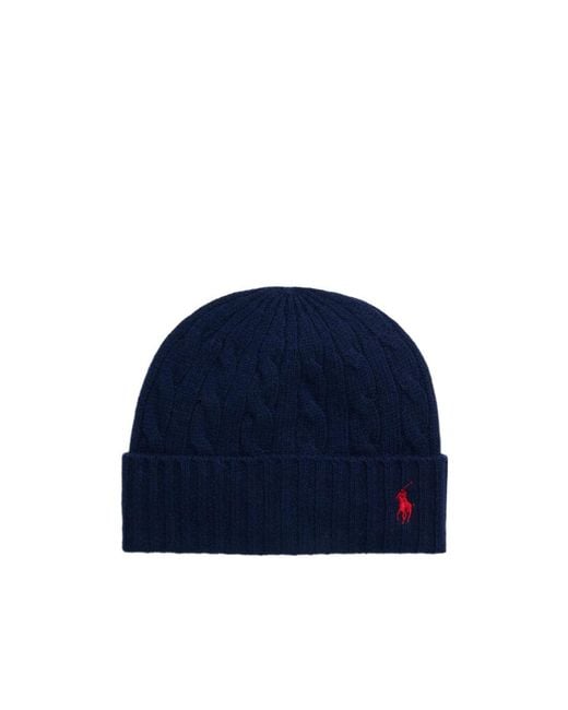 Ralph Lauren Blue Polo Classic Logo Embroidered Beanie for men