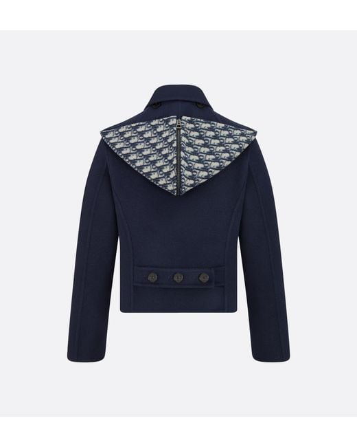 Dior Blue Christian Double-Breasted Hooded Peacoat