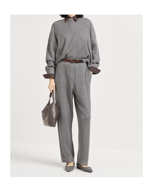 Brunello Cucinelli Gray Crewneck Knitted Sweater