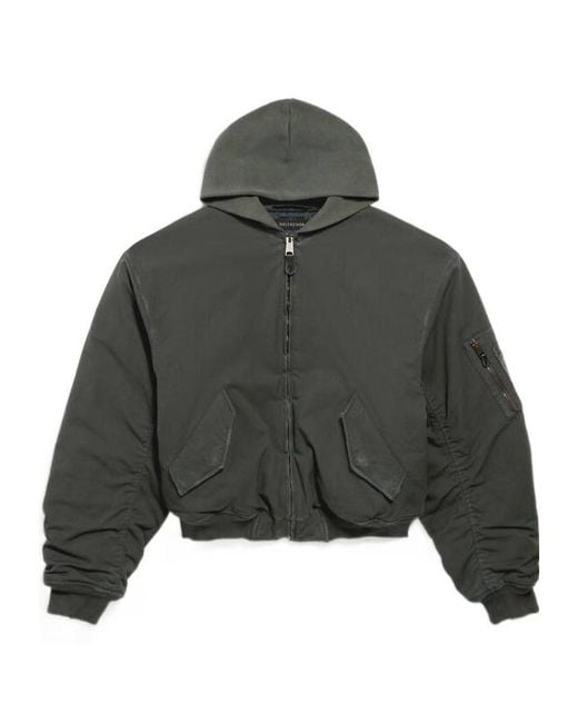 Balenciaga Gray Hooded Standard Bomber Jacket for men