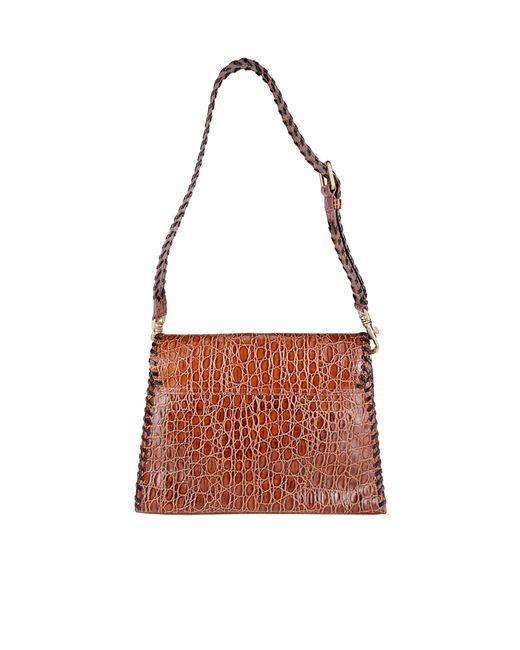 Dries Van Noten Brown Embossed Shoulder Bag