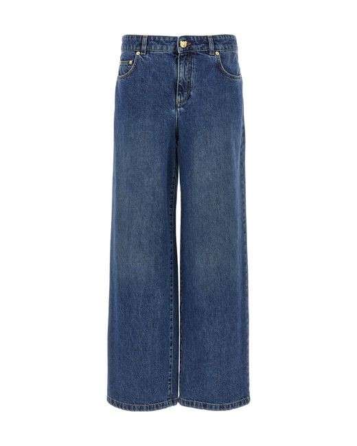 Moschino Blue Teddy Bear Button Wide-Leg Jeans