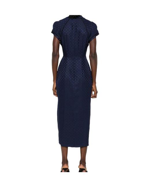 Alessandra Rich Blue Star-Print Tie-Neck Midi Dress
