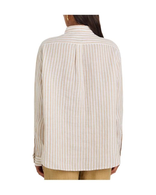 Polo Ralph Lauren Natural Logo-Embroidered Striped Cropped Linen Shirt