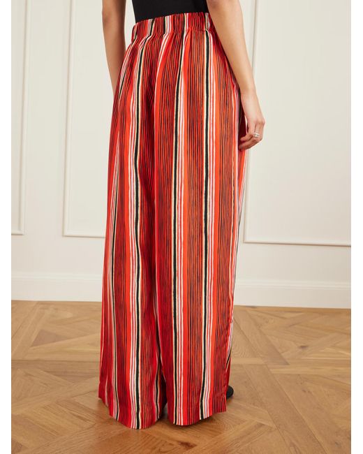 Proenza Schouler Red Amira Striped Silk-Habotai Wide-Leg Pants