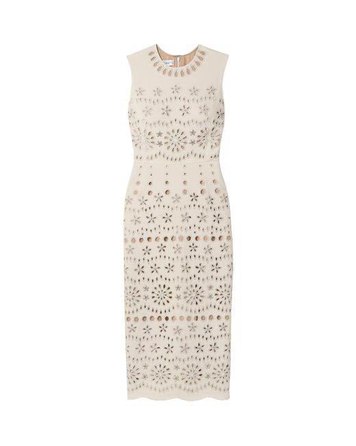 Oscar de la Renta White Crystal Embellished Embroidered Blended Dress